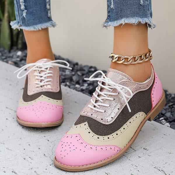 Women's Colorblock Lace-Up Burnout Brogue Shoes 93978289C