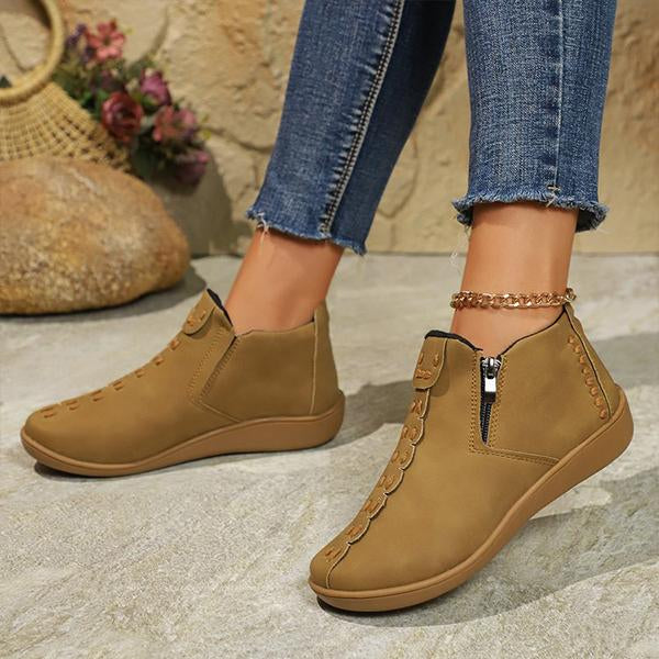 Women's Casual Flat Side Zipper Ankle Boots 65068959S