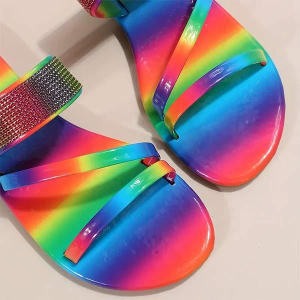 Women's Rainbow Rhinestone Slippers 69623614C
