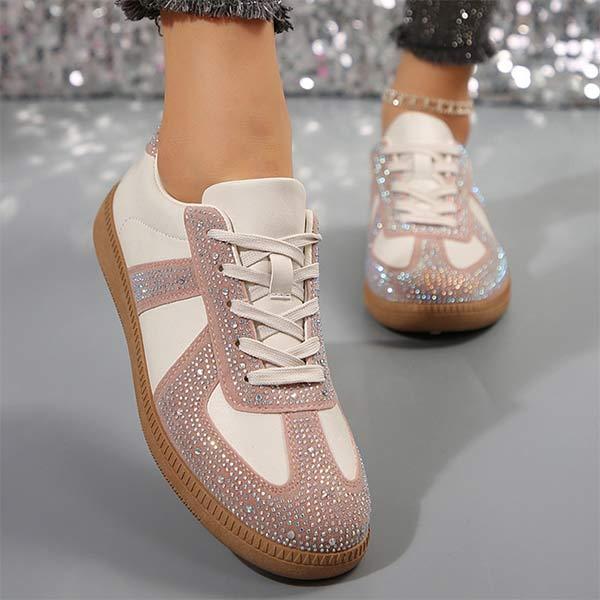 Women's Lace-Up Rhinestone Flat Casual Sneakers 98217681C