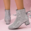 Women's Mid-Heel Sequined Side-Zip Fashion Boots 27045486C