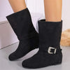 Women's Suede Belt Buckle Mid-Calf Fashion Boots 94546362C