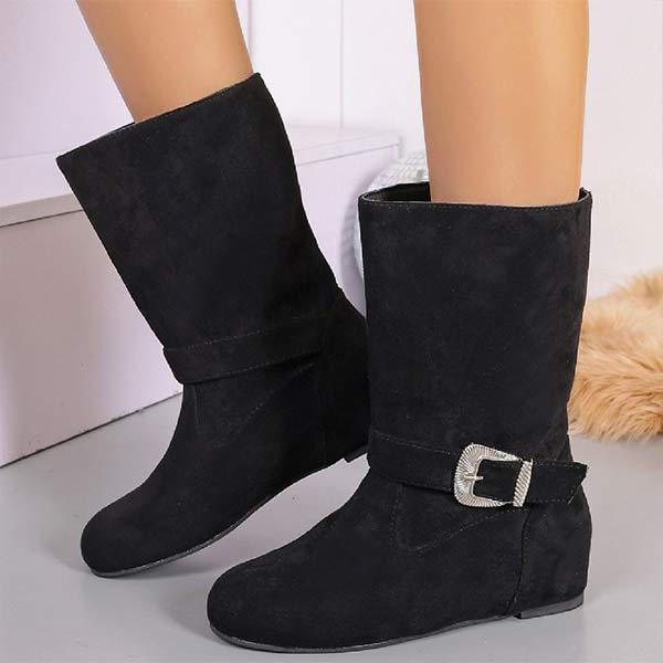 Women's Suede Belt Buckle Mid-Calf Fashion Boots 94546362C