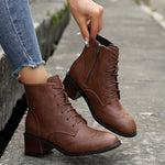 Women's Vintage-Style Side-Zip Chunky Heeled Lace-Up Ankle Boots 13789344C