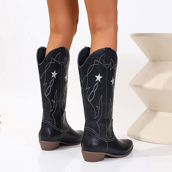 Women's Embroidered Chunky Heel Riding Boots 60563675C