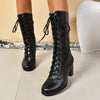 Women's Casual Mid-Calf Thick Heel Lace-Up Boots 67288653S