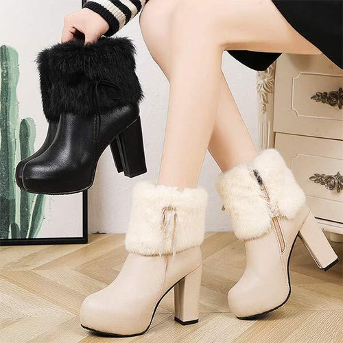 Women's Side-Zip Chunky Heel High Heel Warm Ankle Boots 58836000C