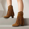 Women's High-Heeled Suede Studded Fringe Boots 89948733C