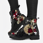 Women'S Gothic Print Leather Cargo Combat Boots 25088191C