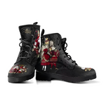 Women'S Gothic Print Leather Cargo Combat Boots 25088191C