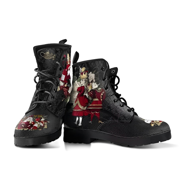 Women'S Gothic Print Leather Cargo Combat Boots 25088191C