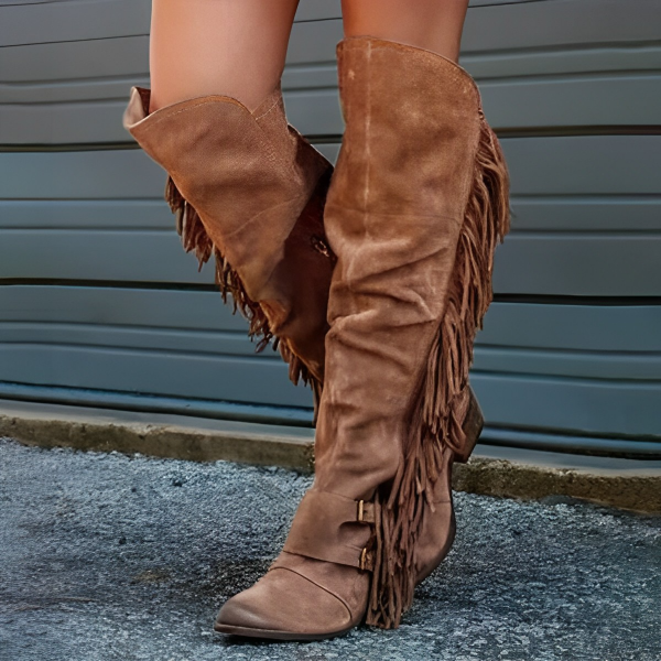 Women'S Chunky Heel Fringe Boots 39615366C