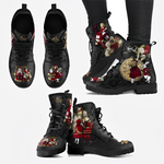 Women'S Gothic Print Leather Cargo Combat Boots 25088191C