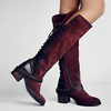 Women's Chunky Heel High Heel Back Lace-Up Knee-High Boots 95738726C