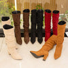 Women's Suede Pleated Chunk Heel Knee-High Boots 87431644S