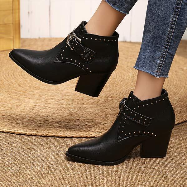 Women's High Heel Chunky Heel Western Ankle Boots 27483865C