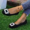 Women's Flat Suede Shoes With Diamond Buckles 10875975C