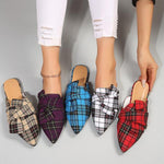 Women's Casual Plaid Bow Pointed Toe Half Slippers 08803297S