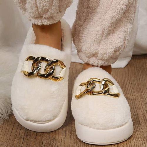 Women's Short Plush Metal Chain Home Slippers 80264177C