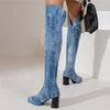 Women's Fashionable Chunk Heel Denim Over-the-Knee Boots 81332209S