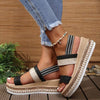 Women's Color-Block Buckle Wedge Platform Sandals with Peep Toe 59788550C