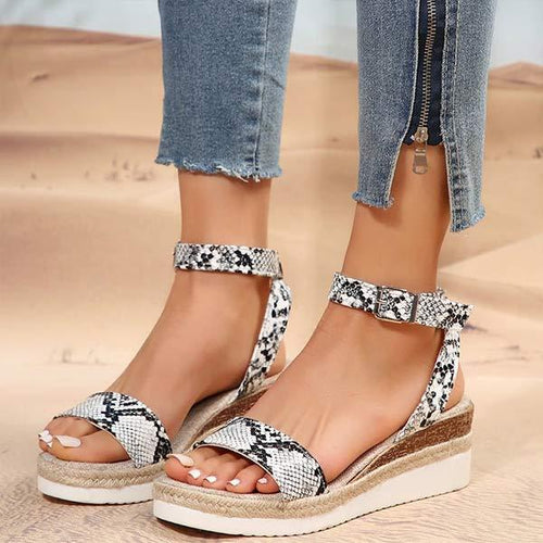 Women's Single-Band Snake Print Wedge Sandals 72867604C