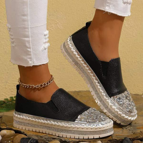 Women's Thick Sole Loafers with Rhinestone Embellishments 54888290C