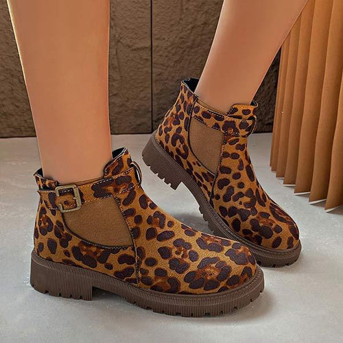 Women's Fashion Leopard Print Short Elastic Ankle Martin Boots 54961185C