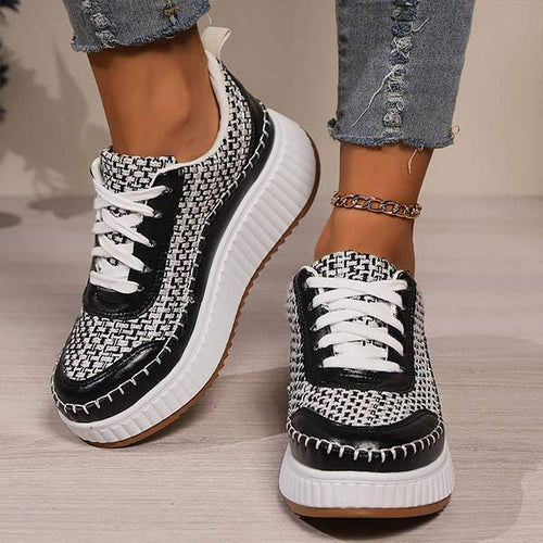 Women's Lace-Up Platform Thick-Soled Graffiti Sneakers 07264816C