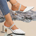 Women's Pointed Toe Mid-Heel Stiletto Slide Sandals 58450432C