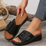 Women's Casual Thick Sole Belt Buckle Wedge Slippers 53567820S