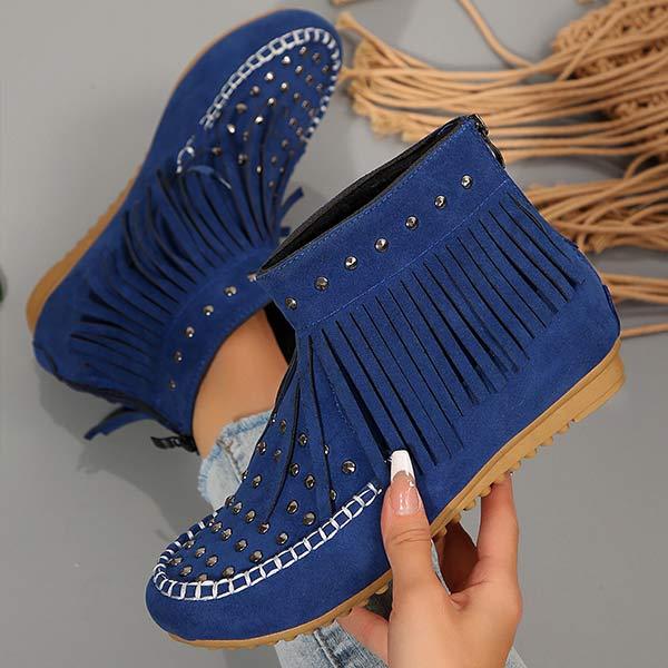 Women's Studded Flat Tassel Ankle Boots 31973226C