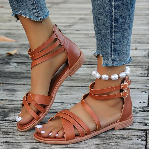 Women's Fashionable Double Buckle Flat Sandals 53415351S