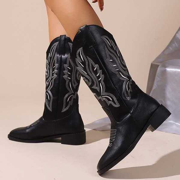 Women's Long Embroidered Vintage Denim Boots 72804689C