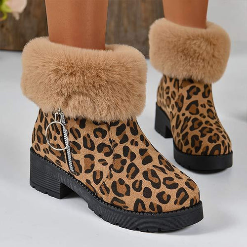 Women's Leopard Print Plush Ankle Boots 59876398C