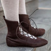 Women's Vintage Flat Pointed Toe Lace-Up Boots 29634023C