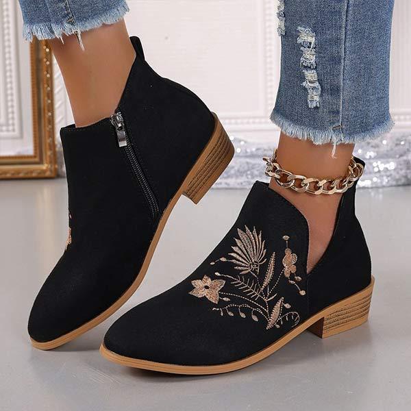 Women's Pointed Toe Embroidered Ankle Boots 92868808C