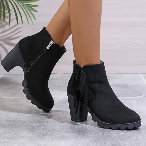 Women's High-Heel Tassel Martin Boots with Block Heel 49999840C