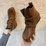 Women's Retro Casual Color Block Flat Ankle Boots 99906848S
