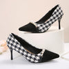 Women's Fashionable Houndstooth Pearl Stiletto Heel Pumps 19311045S