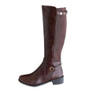 Women's Long Shaft Chunky Heeled Side-Zip Buckle Strap Riding Boots 92872554C