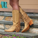 Women's Chunky Heel Side Zipper Tassel Cowboy Boots 85245484C
