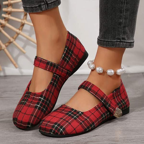 Women's Plaid Fabric Low-Cut Flats 52937583C