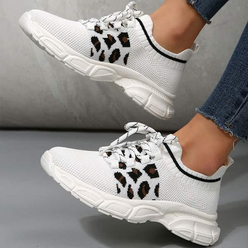 Women's Leopard Print Low-Top Front-Lace Athletic Shoes 56089523C