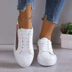 Women's Flat Bottom Color-Blocked Casual Lace-up Sneakers 27106965C