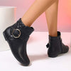 Women's Flat Ankle Boots with Side Zipper and Metal Buckle Strap 90758357C