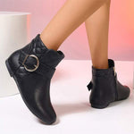 Women's Flat Ankle Boots with Side Zipper and Metal Buckle Strap 90758357C