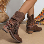 Women's Chunky Heel Ruched Tassel Slouch Boots 27540790C