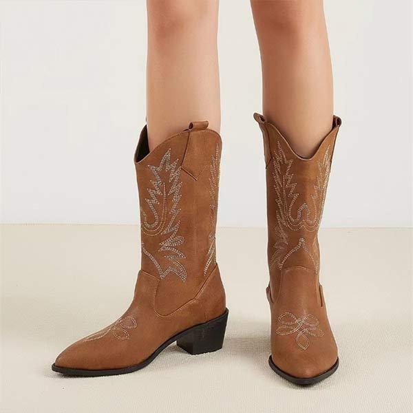 Women's V-Cut Embroidered Western Knight Boots 93283584C
