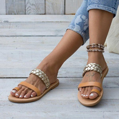 Women's Casual Roman Braided Beach Flat Slippers 00548937S